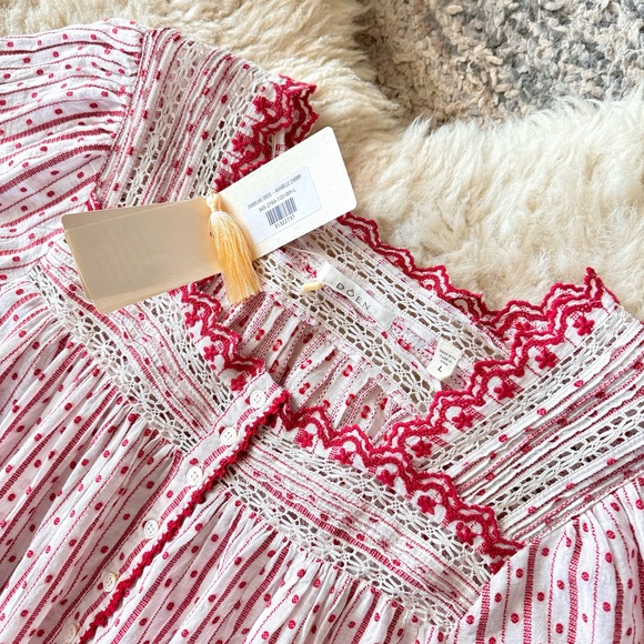 💋SOLD💋 ♥️🌹DÔEN ‘Emmeline’ Organic Cotton Voile Cascading Lace-Trim Nightgown - Picture 2 of 16